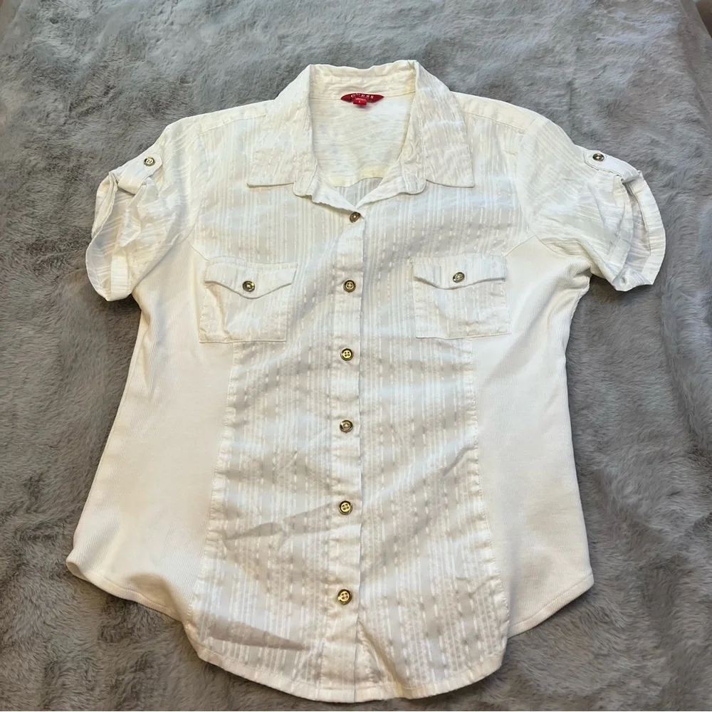 Guess White Short Sleeve Button Down Shirt - Picture 3 of 12